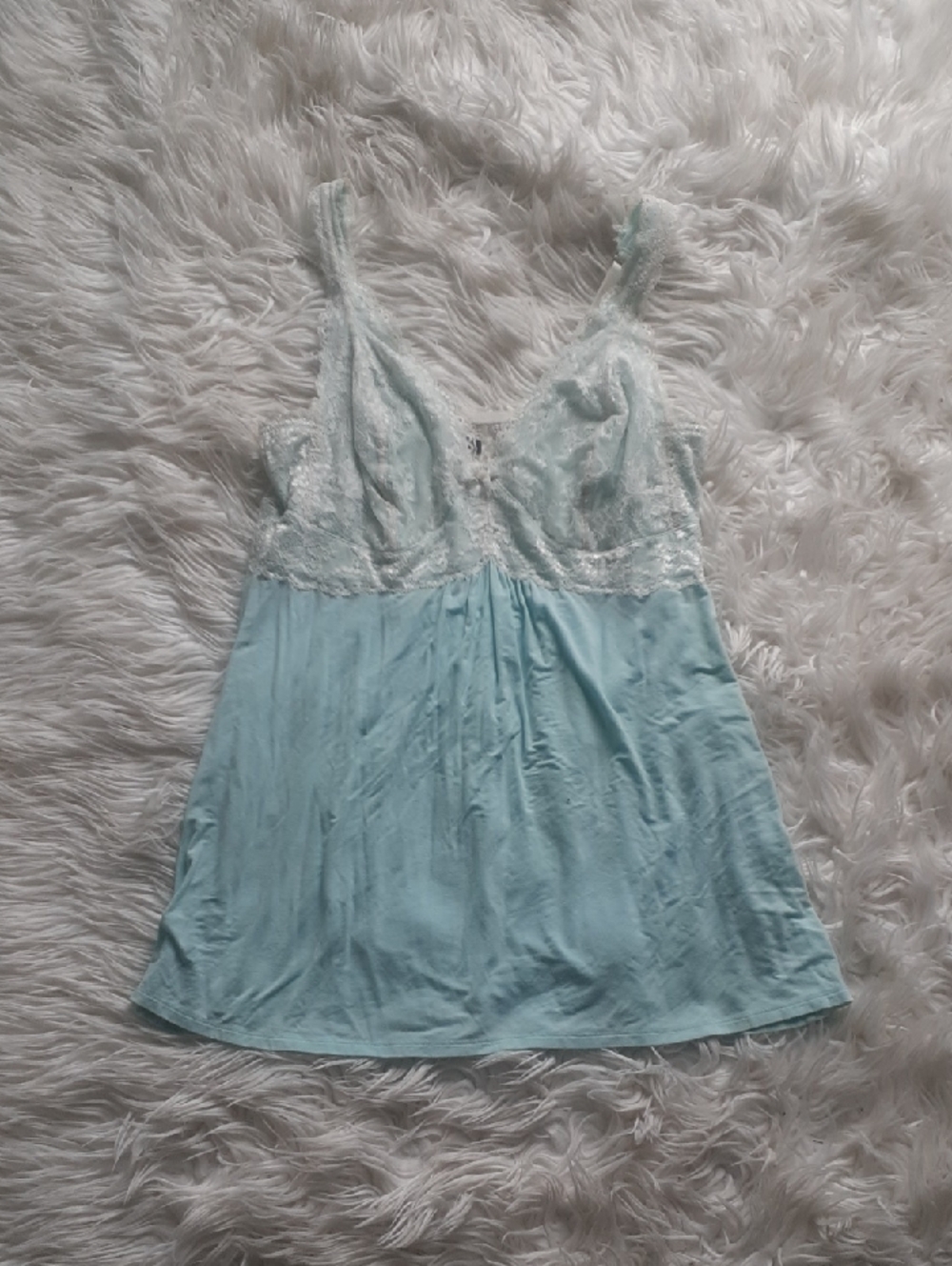 Vtg Cool Nights/Soma Light Aqua Lace Chemise Size Medium